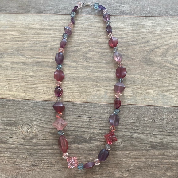 VINTAGE GERMAN GLASS CRYSTAL FACETED BEADED GEMSTONE NECKLACE - Picture 4 of 8